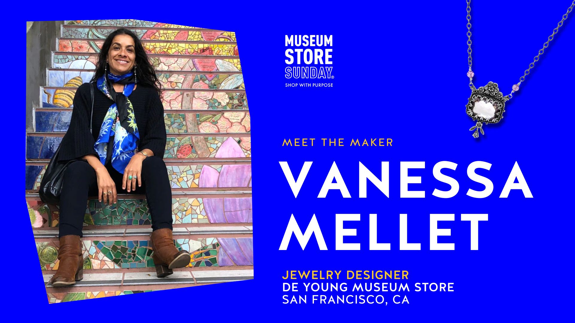 Vanessa Mellet’s handcrafted jewelry, available at the de Young Museum Store in San Francisco, reflects both her artistic heritage and commitment to sustainability.